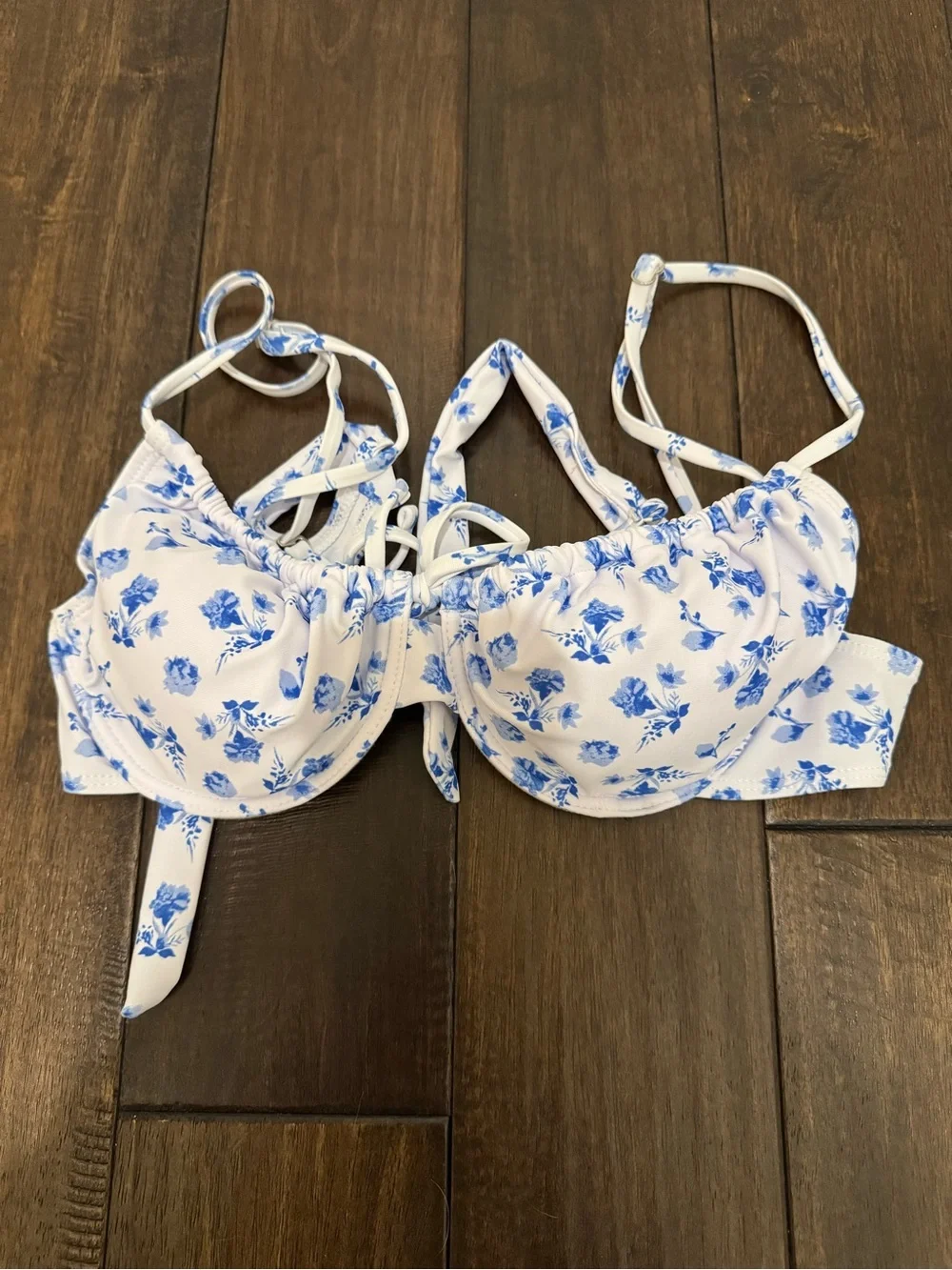 Blue Floral Tie-Back Bikini Top